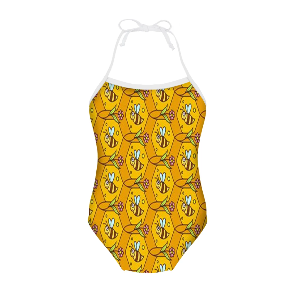 

Cumagical 2022 New Swimming Suit Girls Retro Floral Bee Pattern Children One Piece Swimsuits Kids Bathing Suit Beach Swimwear