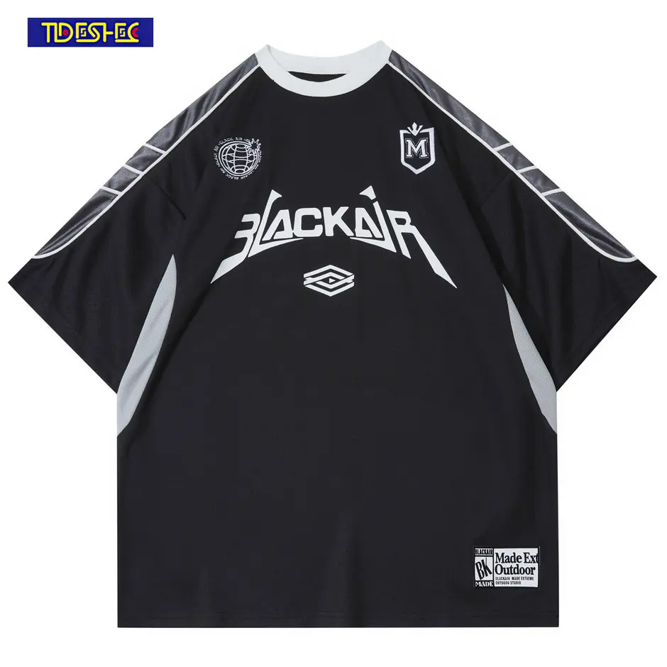 

American Style 2023 Summer O-neck Letter Print T Shirt Embroidery Short Sleeve Men Harajuku Oversized Vintage Patchwork T-shirt