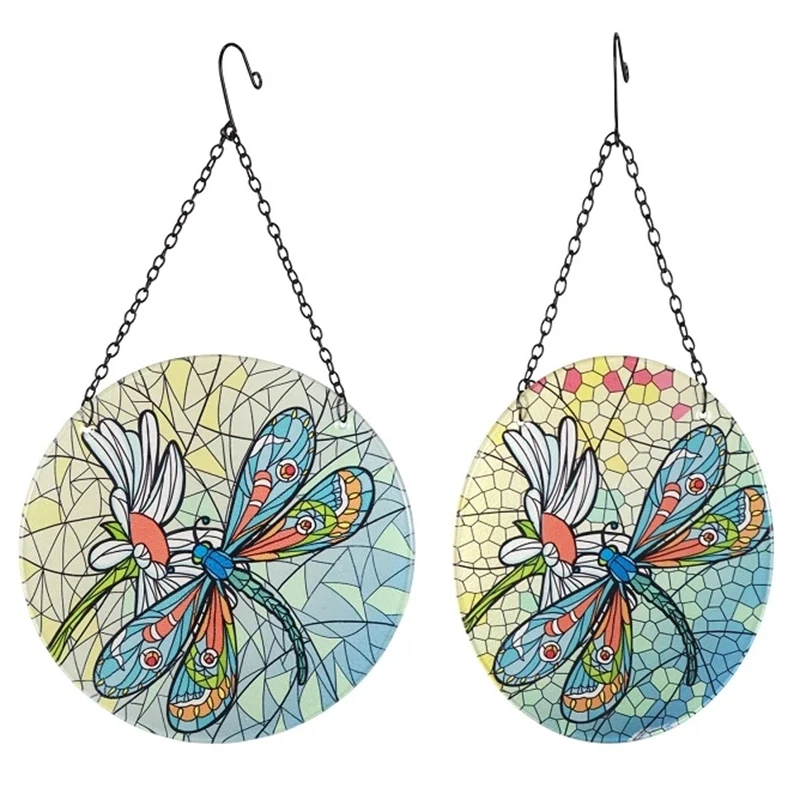 

2Pcs Dragonfly Glass Hanging Wall Decoration For Home And Garden Outdoor Miniature Statues And Sculptures