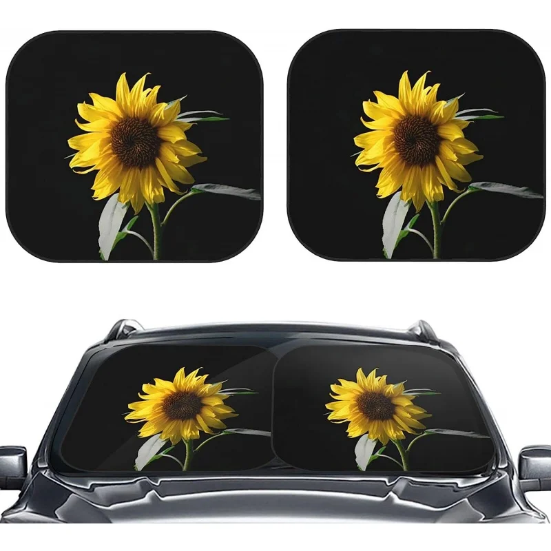 

Sunflower In The Dark Car Windshield Sun Shade Auto Foldable 2pcs Window Sunshades for Most Windshield Fodable Sun Visor