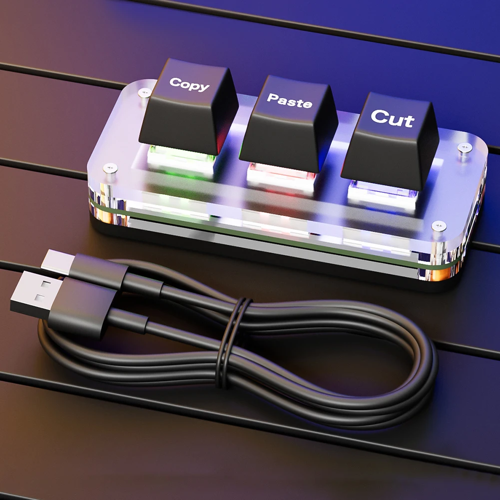 RGB Ctrl X C V Короткая клавиатура для одной руки 3-клавишная игровая USB Type-C Игровая
