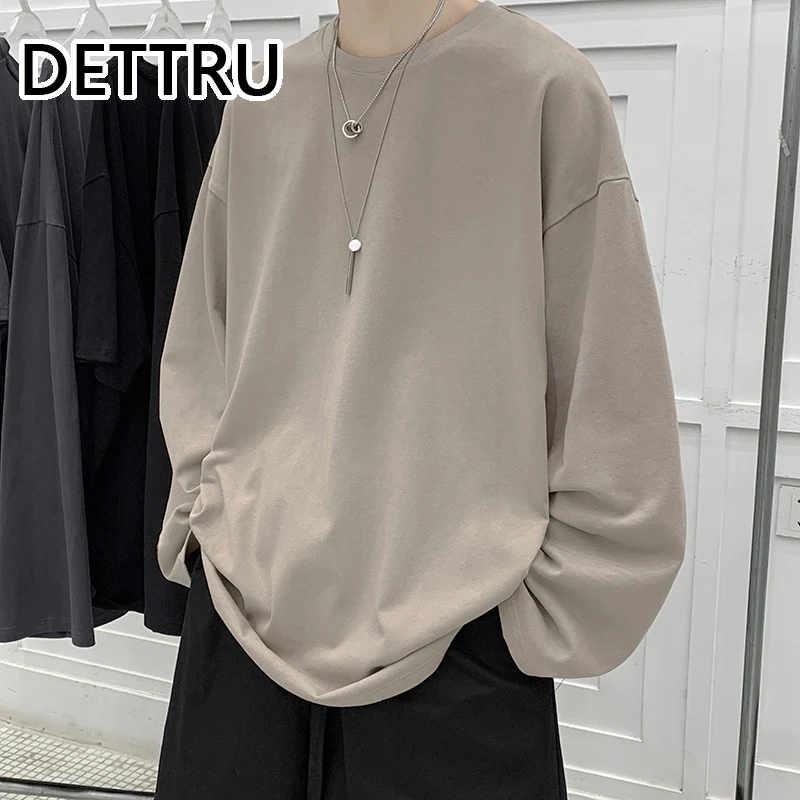 

Men Loose Sweatshirts Solid T Shirt Neutral Streetwear Fashion Women Korean Clothes Cotton Pullover Long Sleeve T-shirts Man