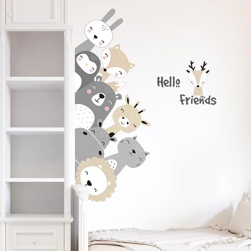 

PVC Cartoon Lion Bunny Wall Stickers Home Decor Animals Stars Wallpaper Kawaii Decals for Kids Room Baby Nursery Bedroom Murals