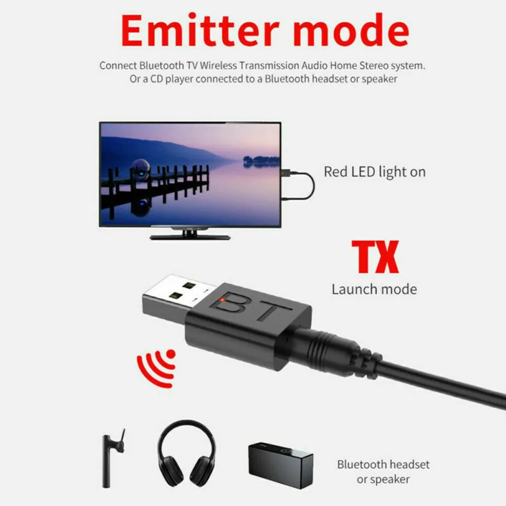 

USB Bluetooth 5.0 Transmitter Receiver 5.0 + EDR Transmit/Receive Two-in-one Bluetooth 5.0 Adapter USB 3.5mm AUX Adapter Car TV