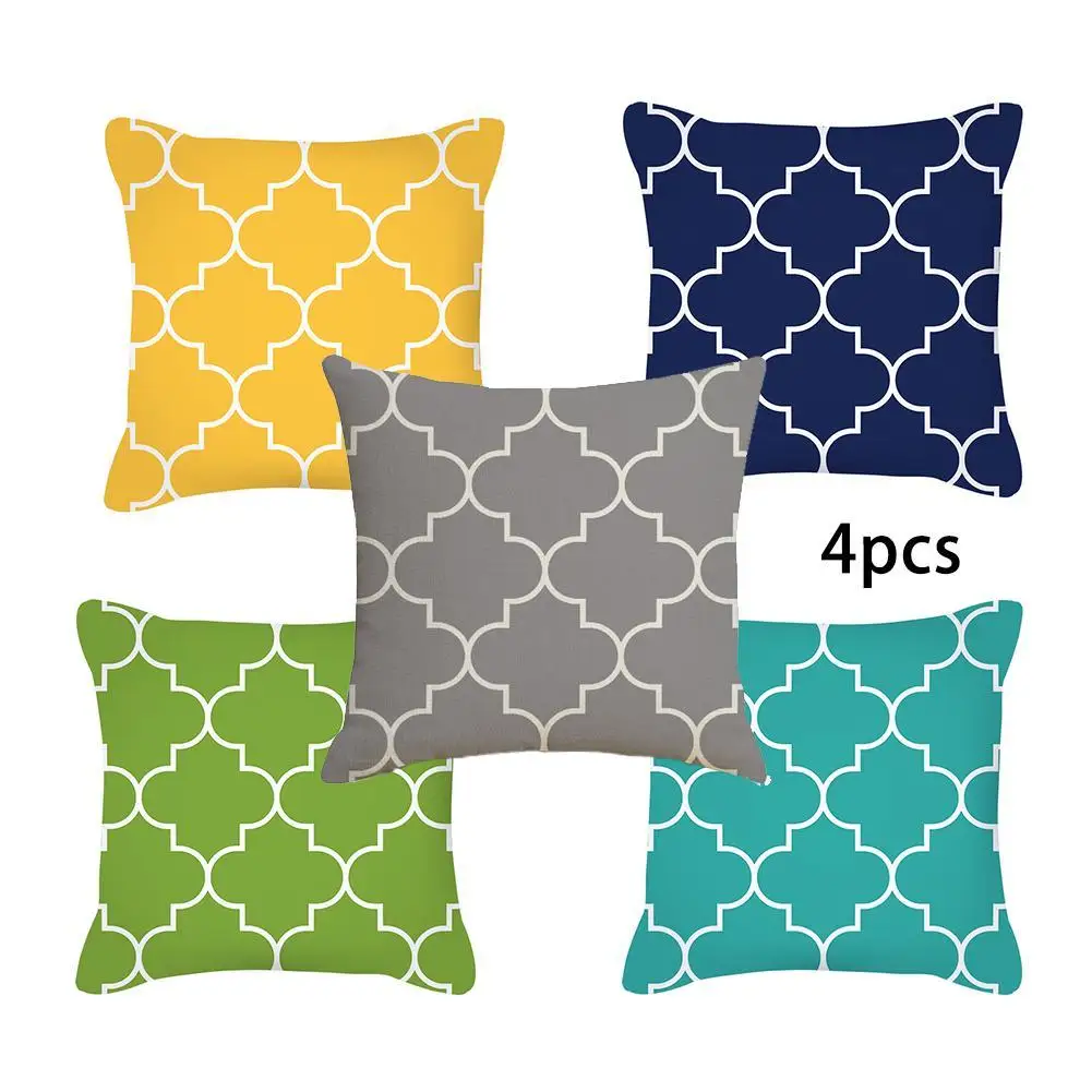 

4pcs Cushion Cover 45X45CM Geometric Linen Feel Moroccan Design 18 Inch Square Cushion Covers Moroccan Pillowcase