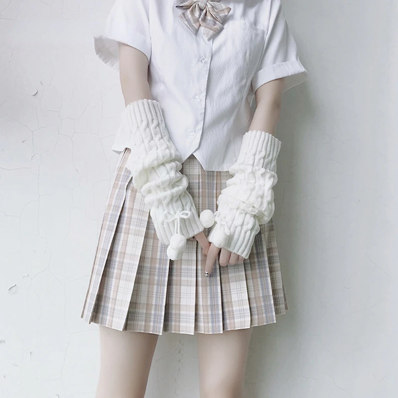 Women's Lolita Socks White Ball Knitted Leg Warmers Long Knee Foot Cover Ladies Girls Autumn Winter Spring Arm Warmer