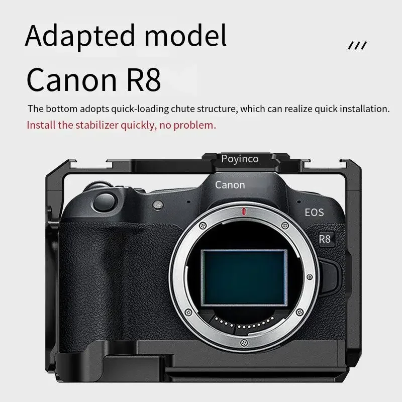 Фото Алюминиевая клетка для камеры Poyinco JN-086 для установки стабилизатора Canon R8 1/4 3/8, многофункциональный интерфейс, аксессуары для фотосъемки №3