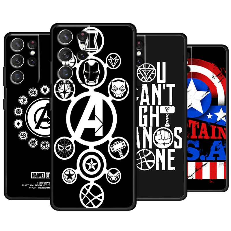 

Marvel Avengers Cool Logo For Samsung Galaxy S22 S21 S20 Ultra Plus Pro S10 S9 S8 S7 4G 5G Soft TPU Black Phone Case Capa Cover