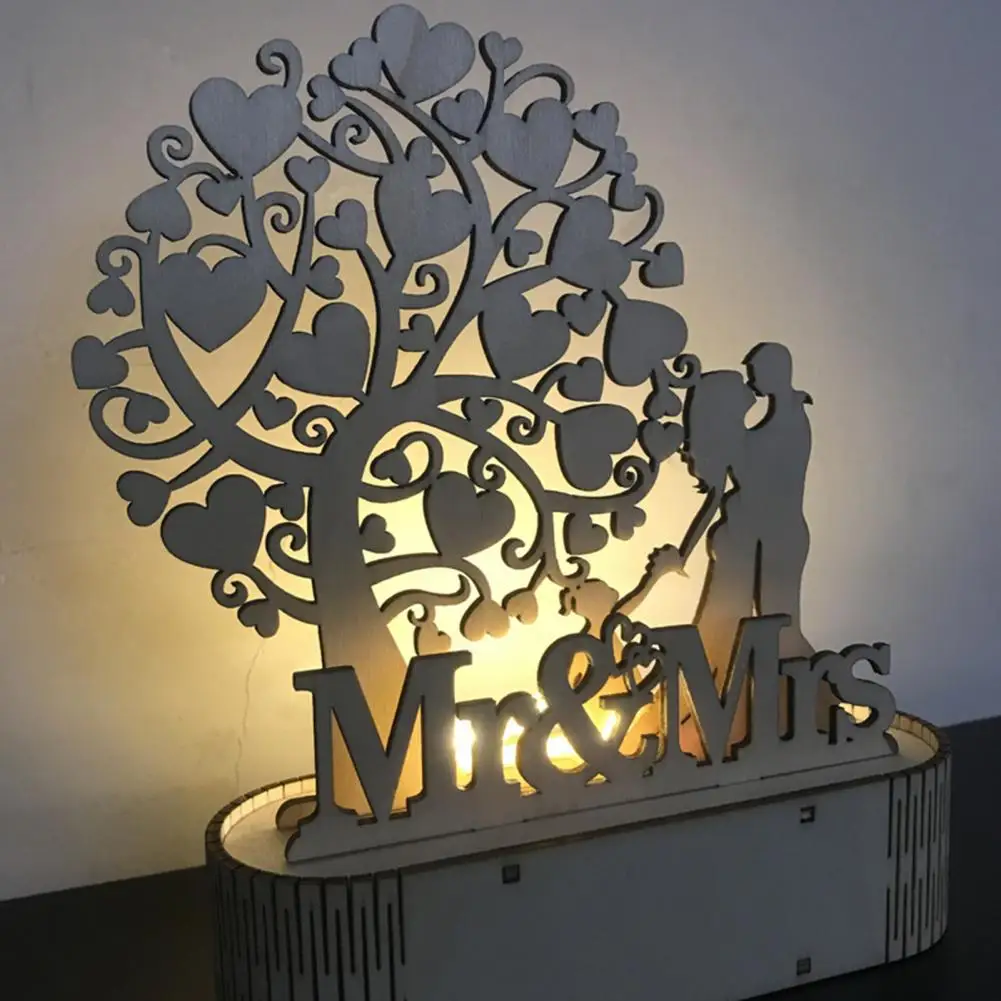 

2023 Hollow Out LED Night Light Wedding Party LED Lamp Lovers Valentine's Day LED Table Lamp Desktop Wooden Home Decoration Lamp