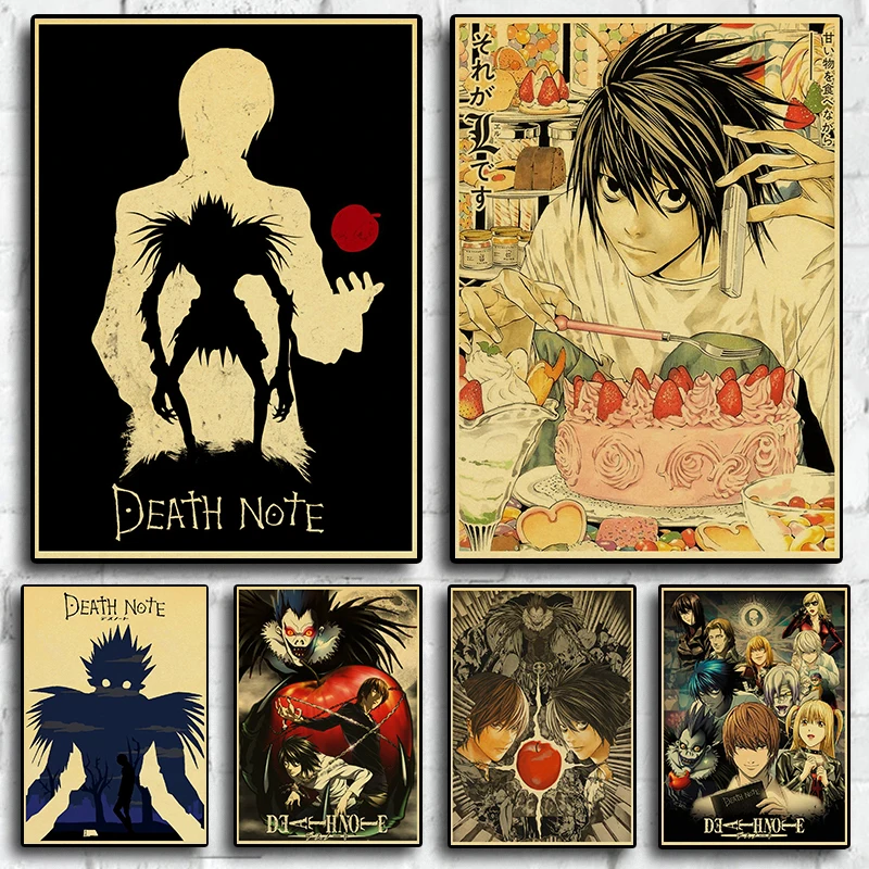 

Популярный японский аниме «тетрадь смерти», плакаты, манга, ретро, винтажный декор для комнаты, дома, бара, кафе, эстетическая Картина на холсте