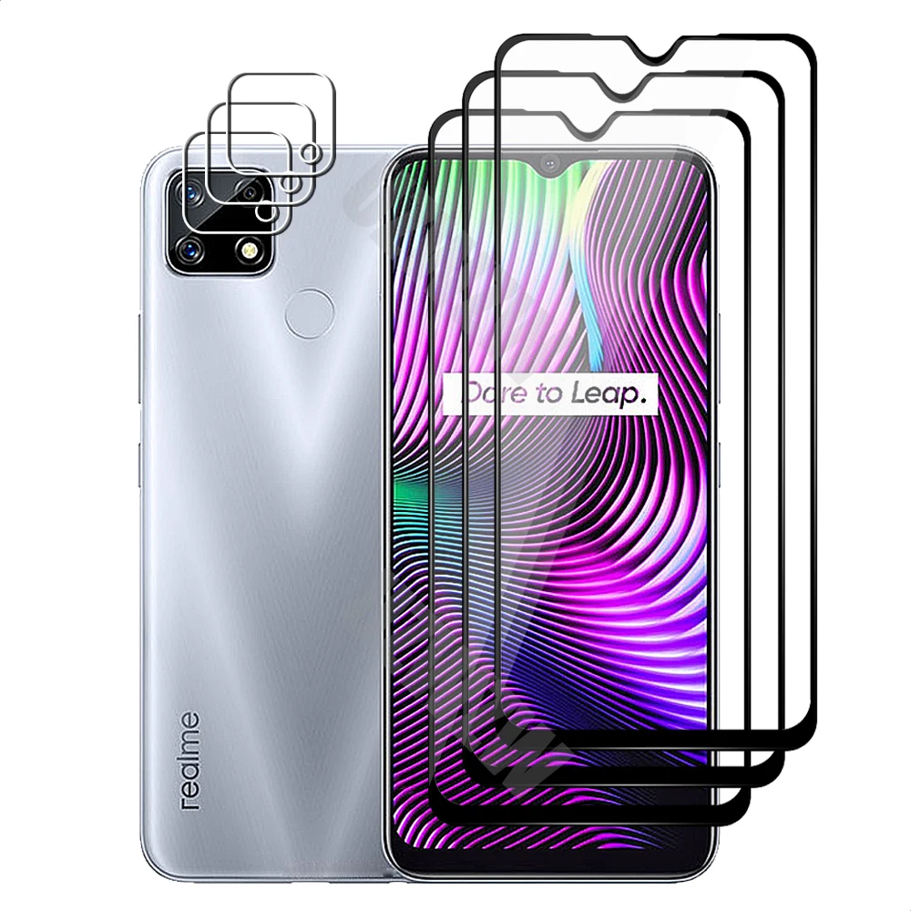 

(3+3) For Realme 7i (Global) (3pcs) Full Coverage Tempered Glass Screen Protector & (3pcs) Camera Lens Protective Film