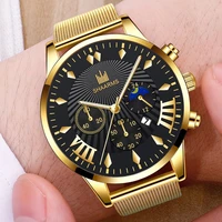 luxury business watches men charm quartz wrist clock stainless steel strap watch complete calendar office quartz wristwatches
