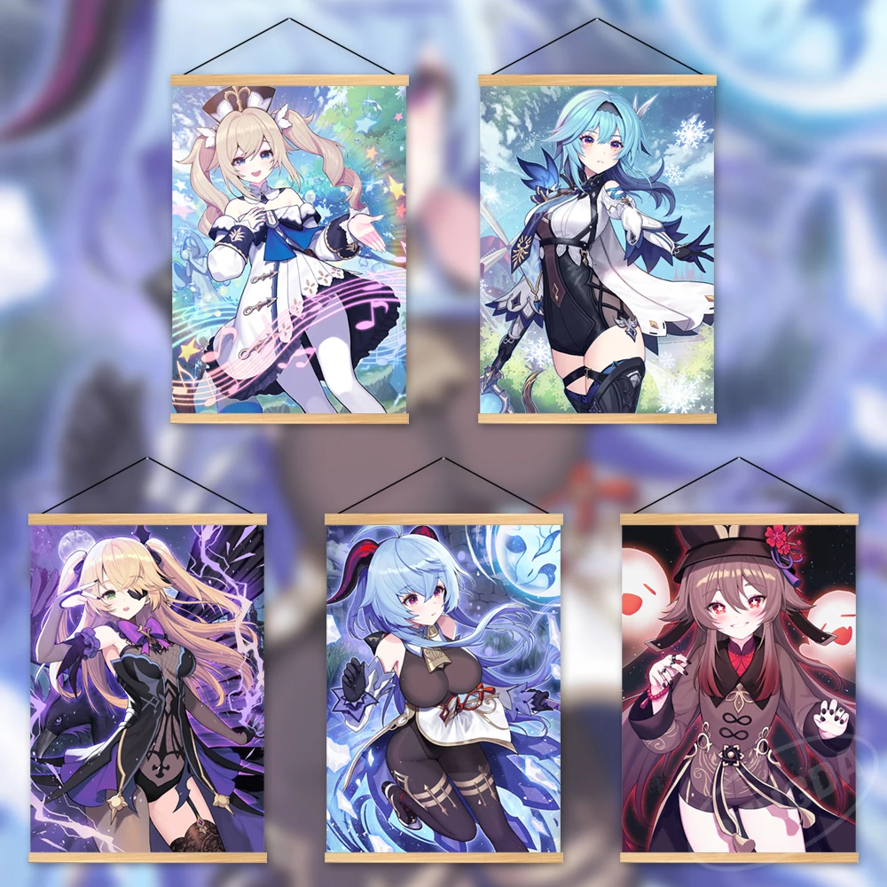 

Wall Art Posters Genshin Impact Modular Naganohara Yoimiya Wooden Hanging Canvas Eula Home Decor Game Pictures Printed Painting