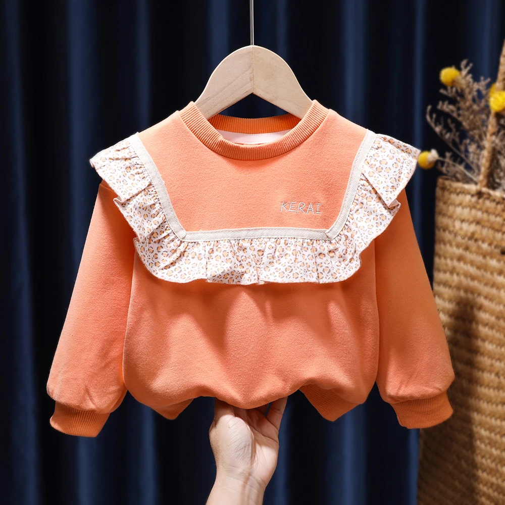 Хлопковая футболка для девочек 1-7 лет рубашка с цветочной вышивкой осенняя