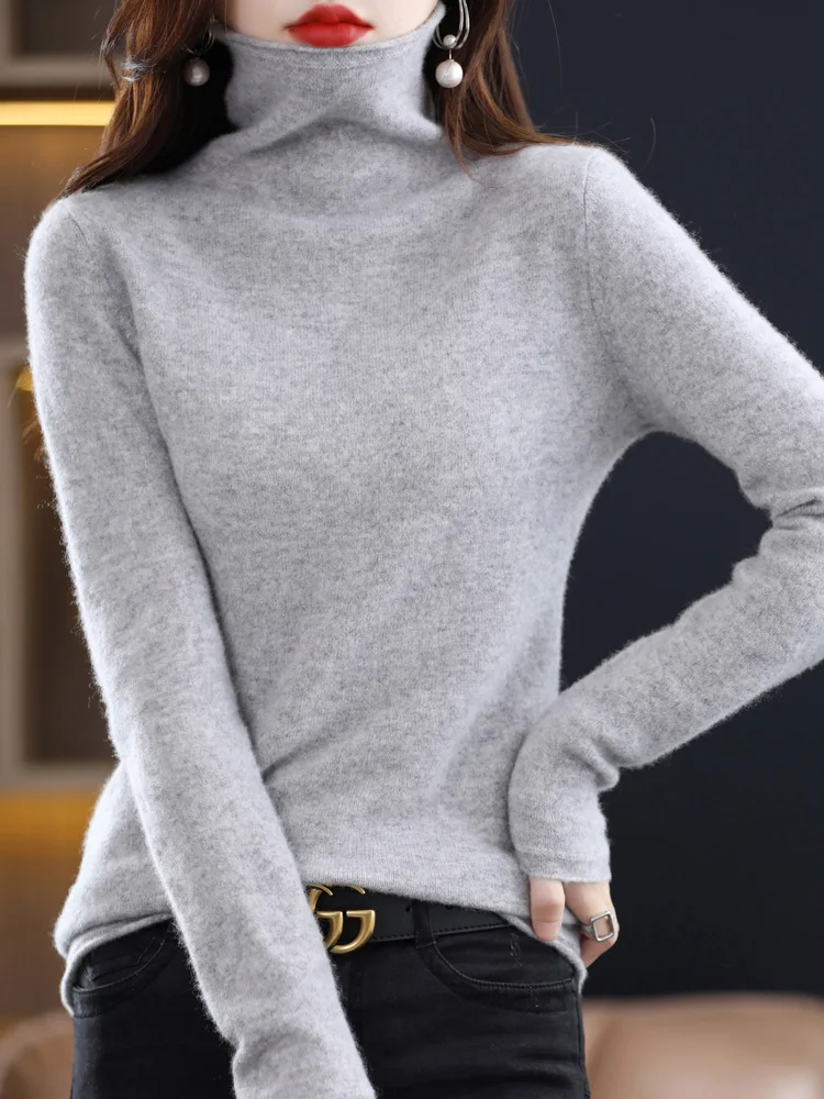 

Addonee Autumn Winter Women Turtleneck Sweater Pullover 100% Merino Wool Basic Bottom Shirt Long Sleeve Cashmere New Knitwear