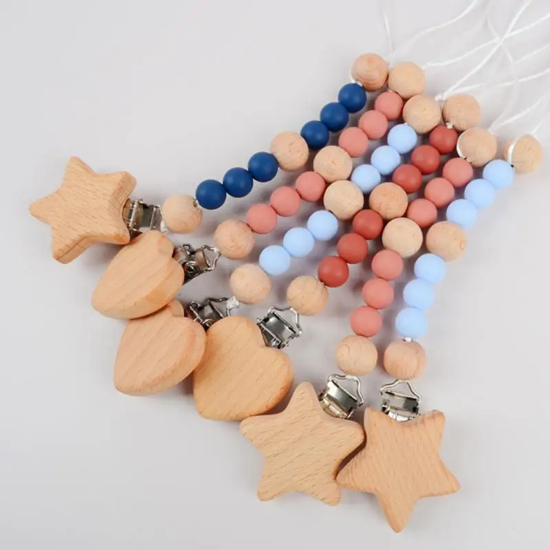 

Wooden Teethers Toy Anti-lost Pacifier Clip Nipple Clip Chian Beech Pacifier Chain Anti-lost Pacifier Chain Wooden Beaded