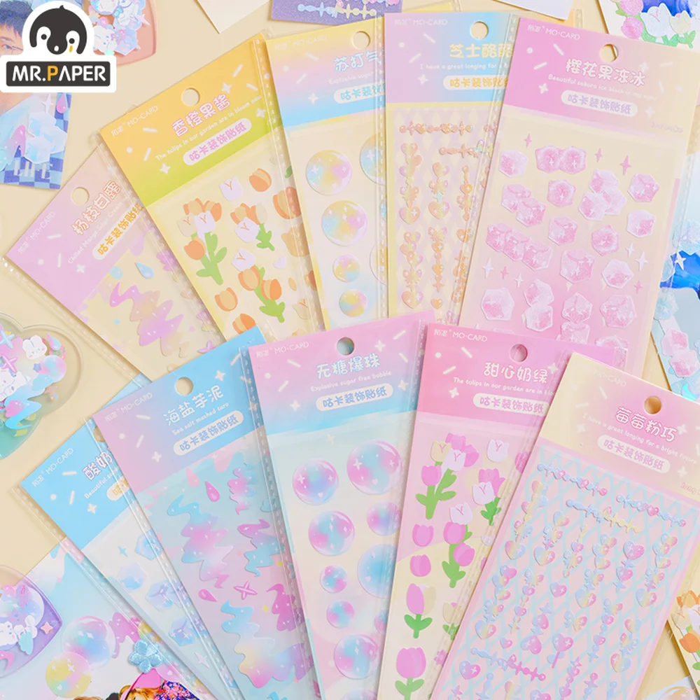 Mr.paper 10 Styles 1Pcs/Bag Kawaii  Flower Stickers Cute  Love Kpop Idol Card Hand Account Decorative Stickers Korean Stationery