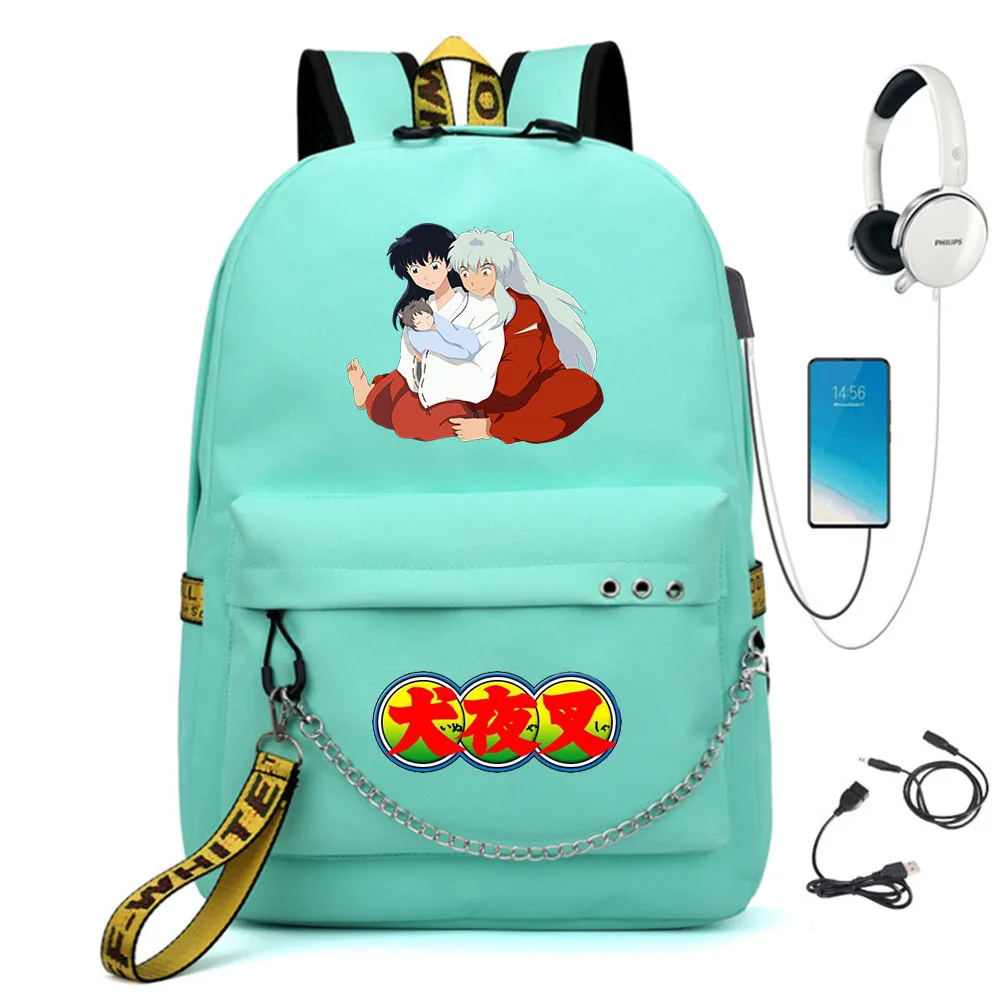 

Anime Inuyasha Nylon Backpack Casual USB Charge Schoolbag Packsack Cartoon Student Teenager Knapsack Laptop Bag Zipper Bookbag