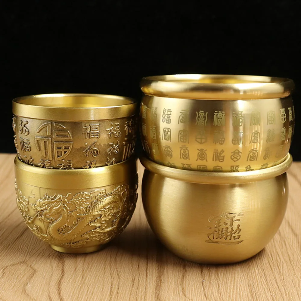 

Brass Baifu Cup, Many Sizes Fortune Gathering Jar Living Room Study Copper Ornaments Baifu Cup Dragon and Phoenix Cup Brass
