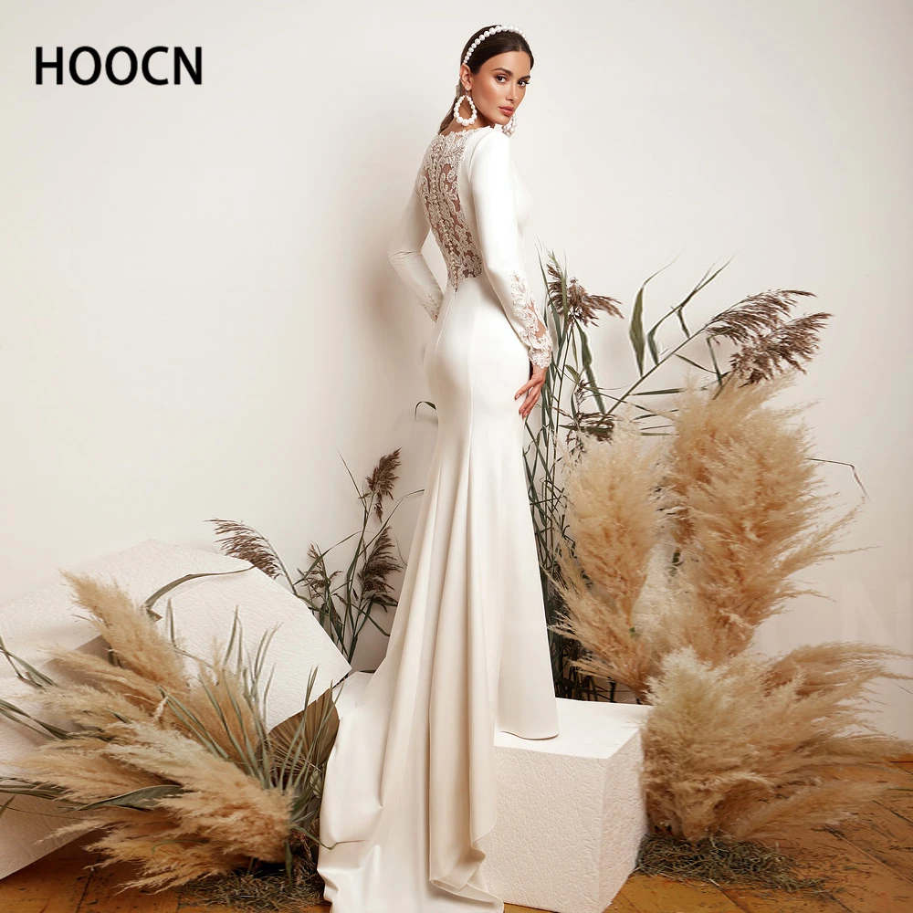 

HERBURNL Simple Wedding Dress Round Neck Long Sleeve Elegant Lace Temperament New Bridal Dress Vestido de casamento