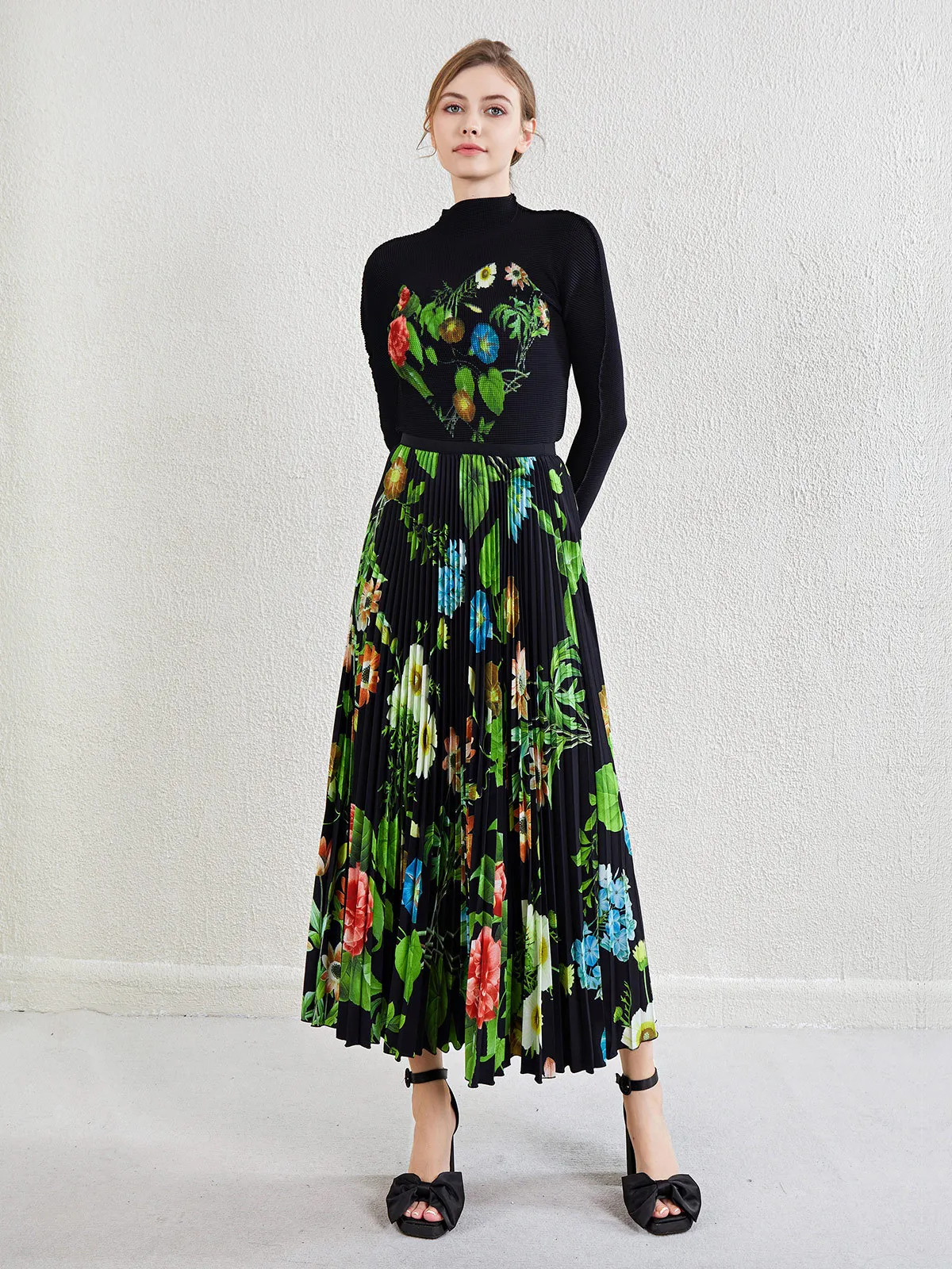 ZJYT 2025 Весенняя элегантная футболка с длинным рукавом цветочным принтом и