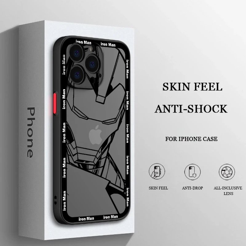 

Avengers spider man iron man Phone Case For iPhone 14 13 12 11 XS XR Pro MAX 8 7 6 Plus Frosted Translucent Matte Cover