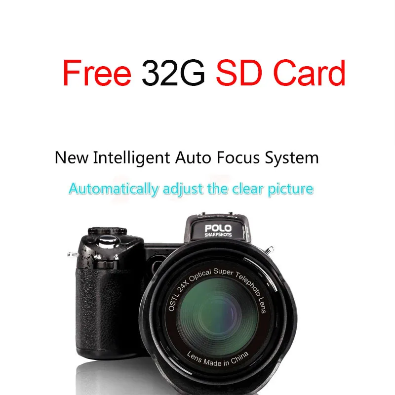 Цифровая камера 3,0 дюйма, FTF, с бесплатной SD-картой, с 24-кратным оптическим зумом, ЖК-дисплеем, с фонариком, 2MP, Vido