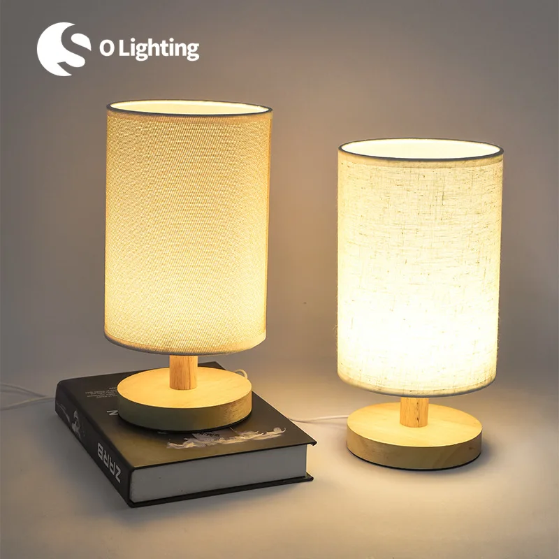 

USB Bedside Lamp Night Lights Table Lamp For Bedroom Wooden Desk Lamp Bedside Night Light with Cylinder Lamp Shade Home Decor