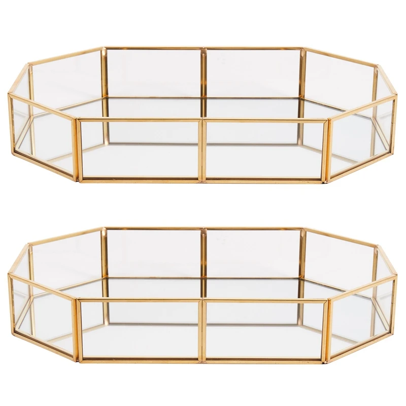

2X Nordic Style Glass Copper Geometry Storage Baskets Box Simplicity Style Home Organizer(L)