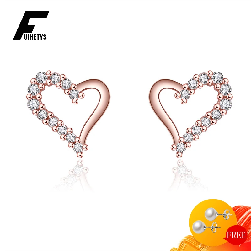 

Charm Earrings 925 Silver Jewelry with AAA Zircon Gemstones Heart Shaped Stud Earrings Accessories for Women Wedding Engagement