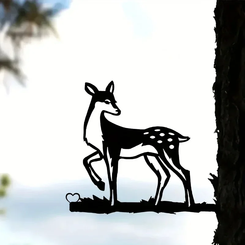 Силуэт Пятнистого Оленя Металлическое Настенное Искусство - Стальной Садовый