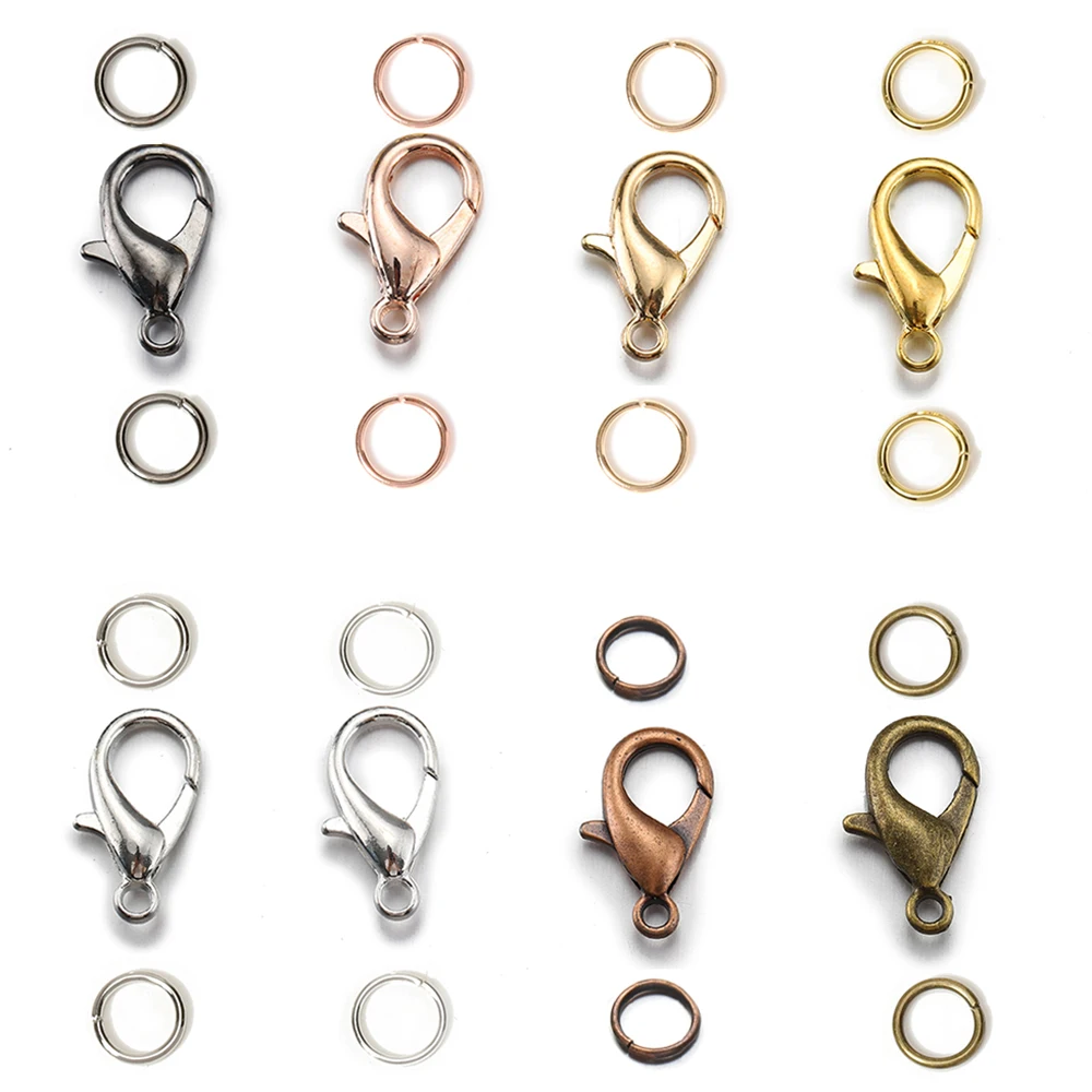 

50pcs Lobster Clasps Hooks With 100pcs Jump Rings for DIY Jewelry Making Bracelet Necklace Chain Closure End Connectors Supplies