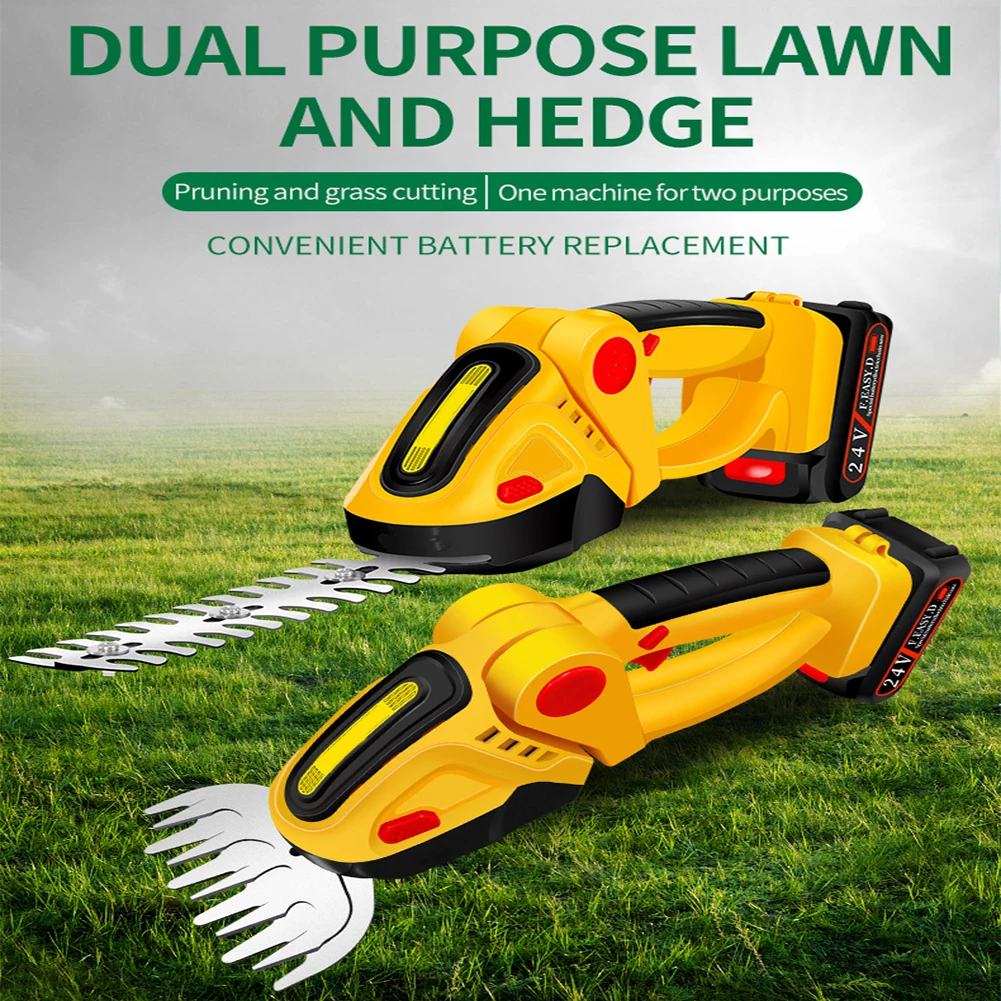 2 in 1 Cordless Electric Hedge Trimmer 24V 13000rpm Household Lawn Mower Rechargeable Weeding Shear Pruning Mower Garden Tools