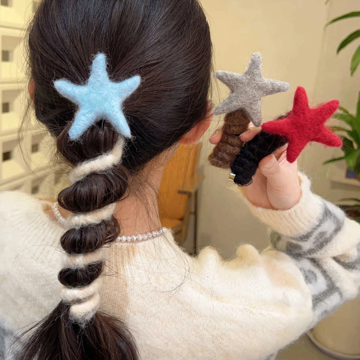 

Y2k Plush Star Hair Ties Colorful Elastic Plastic Hair Band Rubber Telephone Cord Scrunchies Hair Accessories Headwear Wholesale