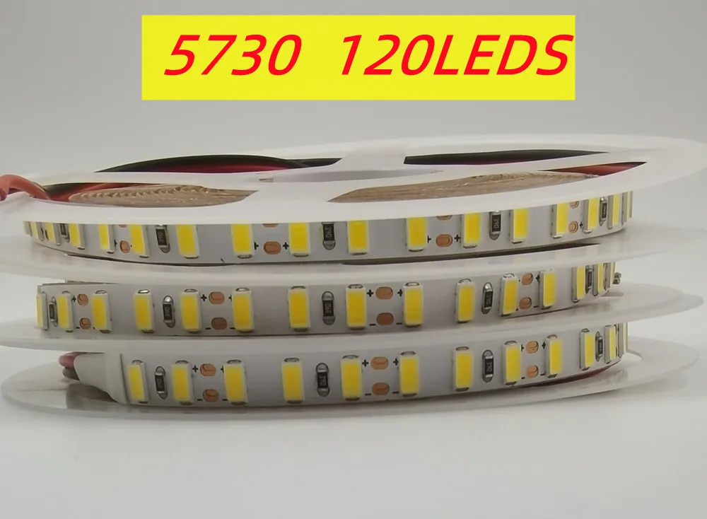 Super bright 5m 5730 LED strip 120 led/m IP20  Not waterproof, 12V flexible 600 LED tape,5630 LED ribbon, white/warm white color