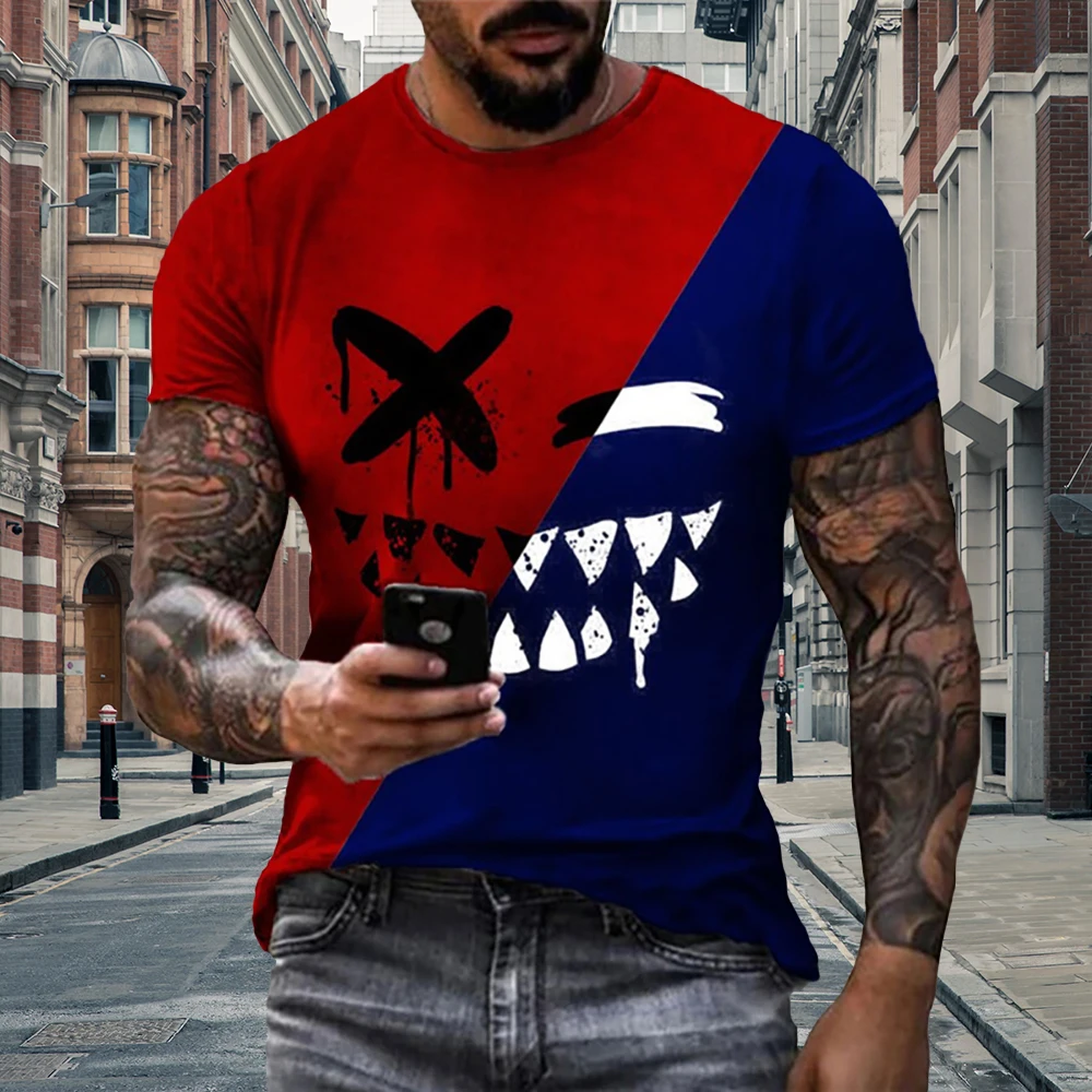 

New Summer Men 3D Printed Devil Smiles T-Shirt Colorful Tops Tees Casual Outdoor Clothing Male Fashion Oversized Streetwear