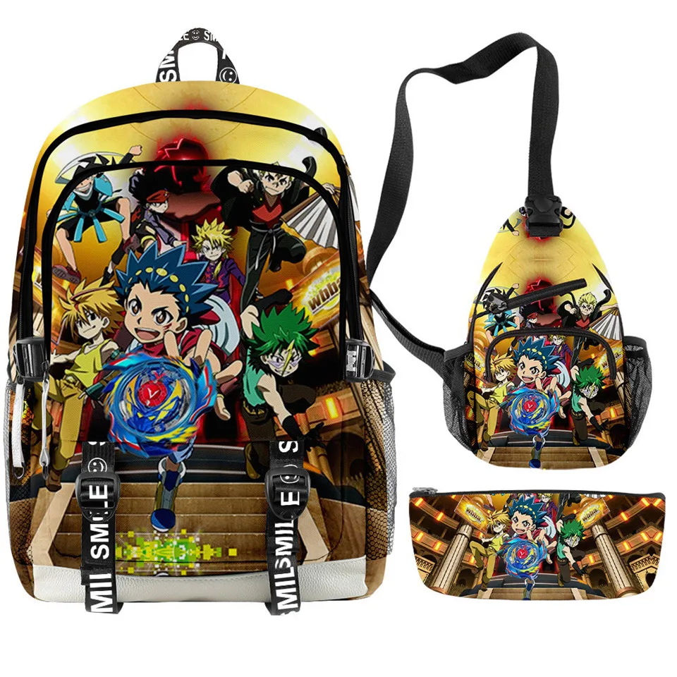 

3 Pcs Set Cartoon Beyblade Backpack Anime School Bags Pencil Bag Teenage Bookbags Boys Girls Book Rucksack Child Daily Bagpack