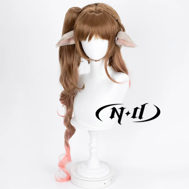 Парик Для Косплея Arknights Eyjafjalla Длинный Коричневый С Отверстием Ушей Аксессуар
