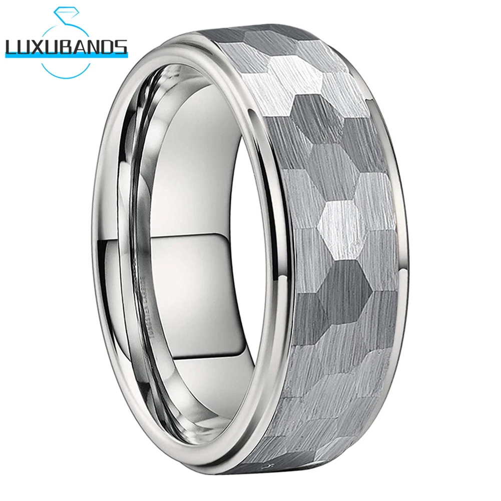 

8mm 6mm Men Tungsten Carbide Band For Women Regular Hammered Ring Stepped Edges Band In Stock Brushed Finish Fashion Comfort Fit