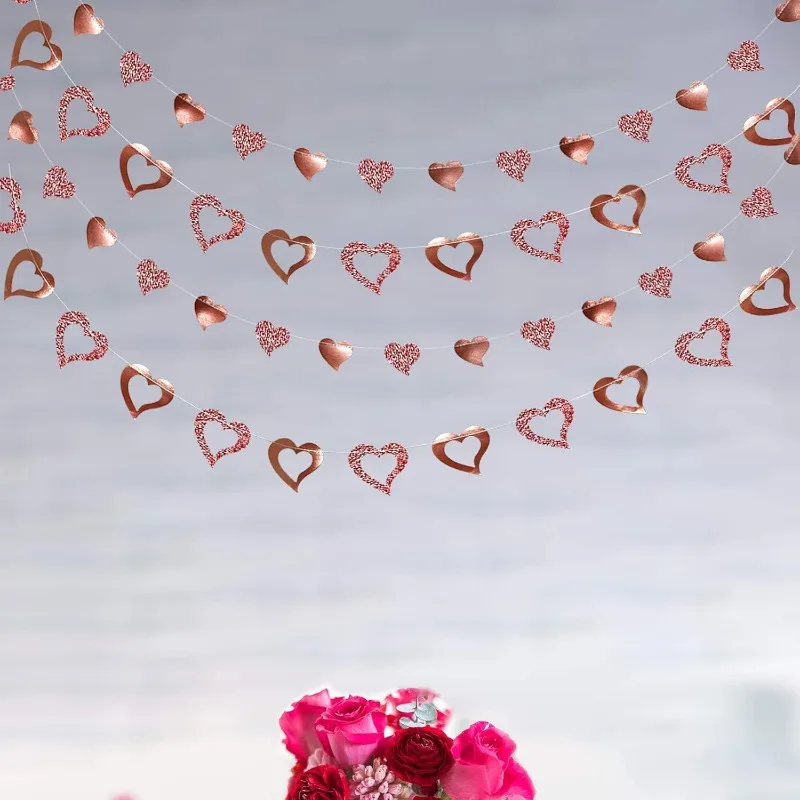 Блестящий розовое золото в форме сердца висящая гирлянда фон для Дня святого