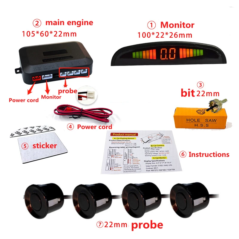 

Car Auto Parktronic LED Parking Radar With Universal Car 4 Radar Accurate Digital Display of Obstacle Distance Alarm