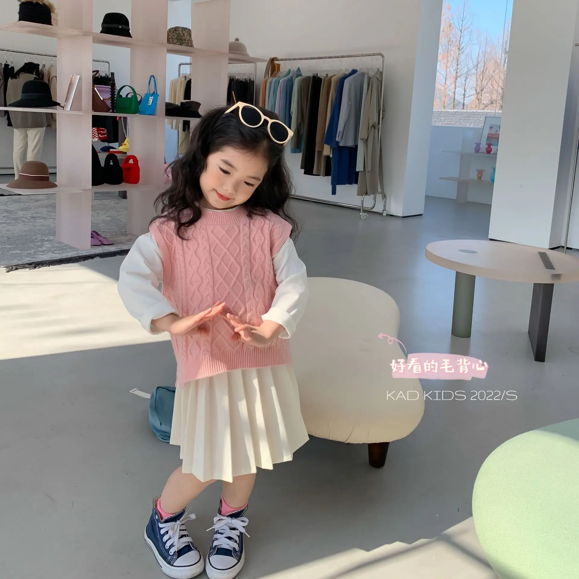 

2022 Spring New Children Clothes Baby Girls Korean Vintage Jacquard Vest