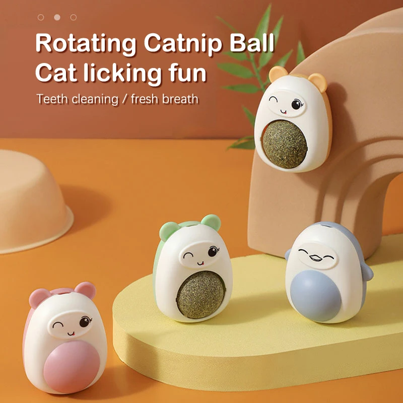 

Cartoon Cute Cat Mint Ball 360 Rotating Toys Catnip Ball Pet Supplies For Indoor Cats Interactive Cat Playing Balls