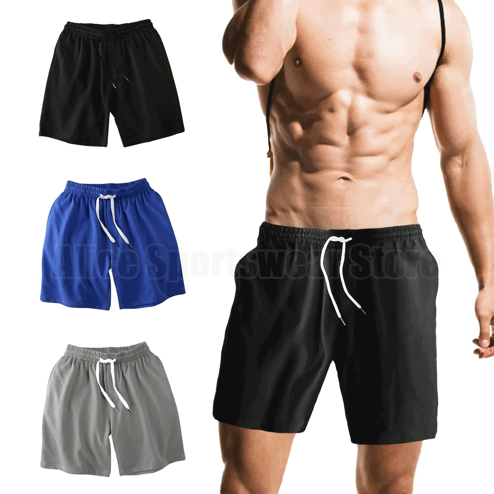 

Шорты мужские для бега, повседневная одежда, однотонные спортивные штаны из полиэстера в японском стиле, с эластичным поясом, черные, белые