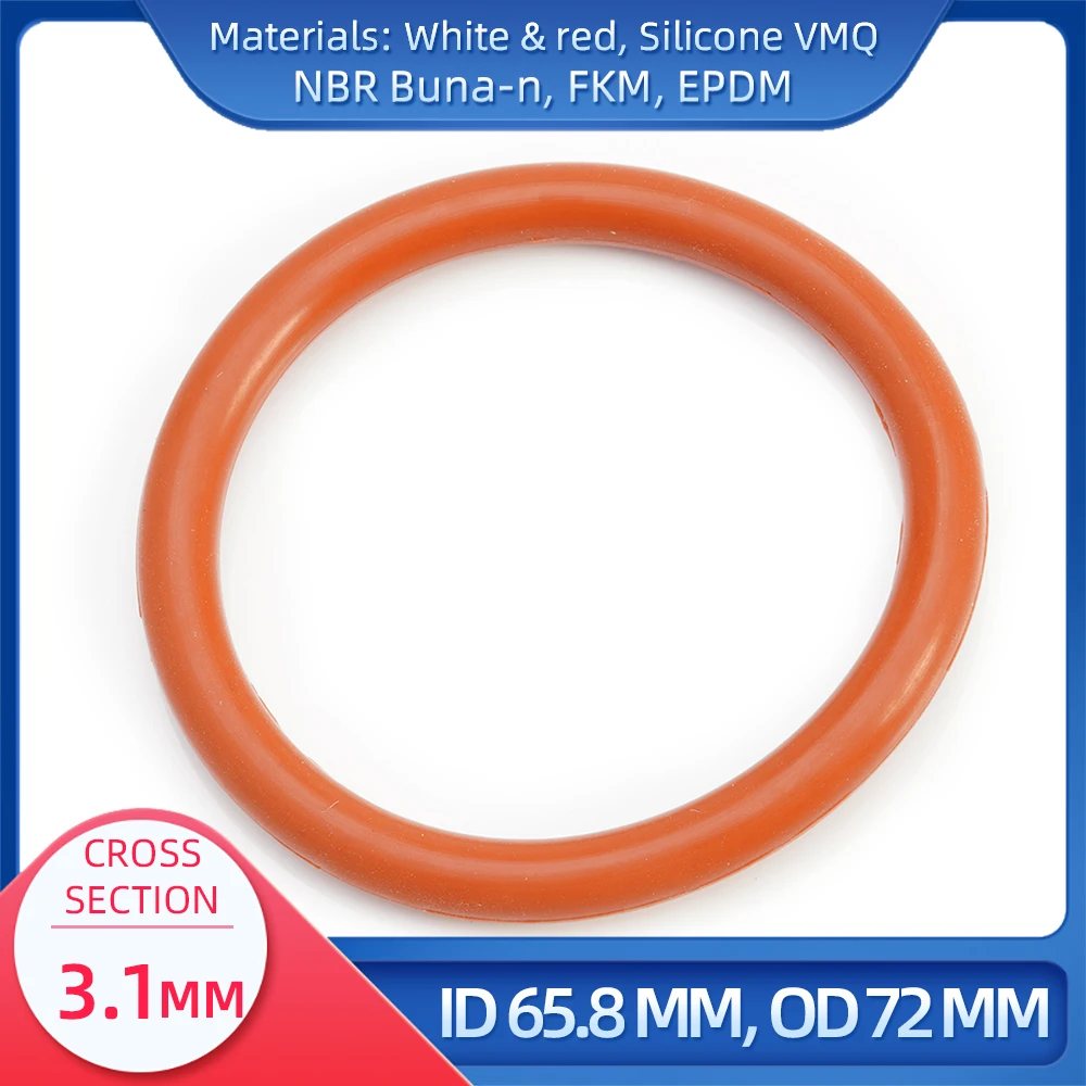 

O Ring CS 3.1 mm ID 65.8 mm OD 72 mm Material With Silicone VMQ NBR FKM EPDM ORing Seal Gaske