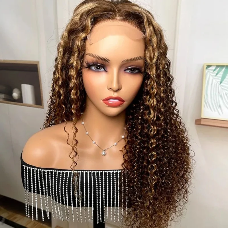 

4x4 HD Lace Front 4/27 Gradient Wig 13x4 Curly Forehead Lace Pre Plucked Human Hair Highlight Wigs with Baby Hair 180% Density