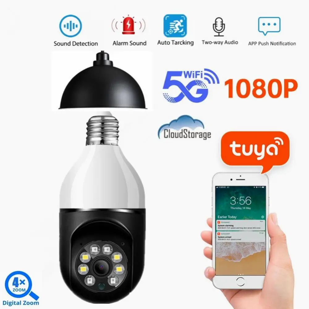 

2MP Tuya Smart Life E27 Bulb Lamp Camera 1080P 5G Wifi PTZ IR Night Vision Home Security Auto Tracking Video Surveillance Cam