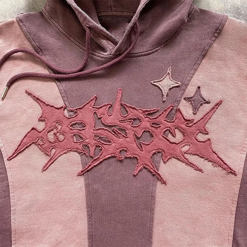 Y2k одежда хип-хоп лоскутное худи с графикой Мужской пуловер вышивкой Harajuku ретро