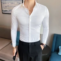 high quality new solid dress shirt men long sleeve fashion slim male social casual business shirt black white green dress shirt
