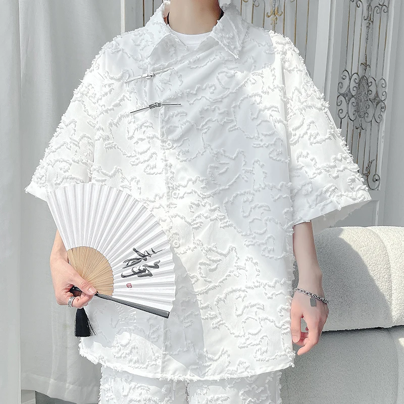 Размера плюс Мужская искусственная атласная материя мужская рубашка с отложным